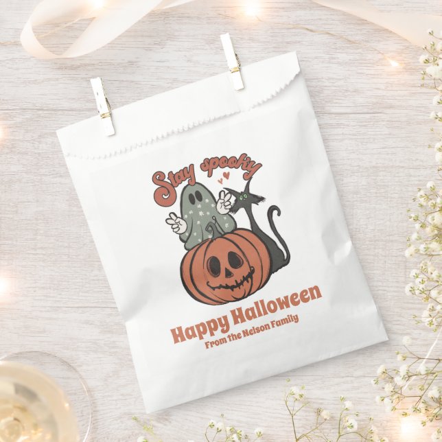 Stay Spooky Ghost Jack-O' Lantern Happy Halloween Favor Bag (Clipped)