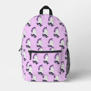 "Stay Spooky" Ghost on a Skateboard – Cool Purple Printed Backpack
