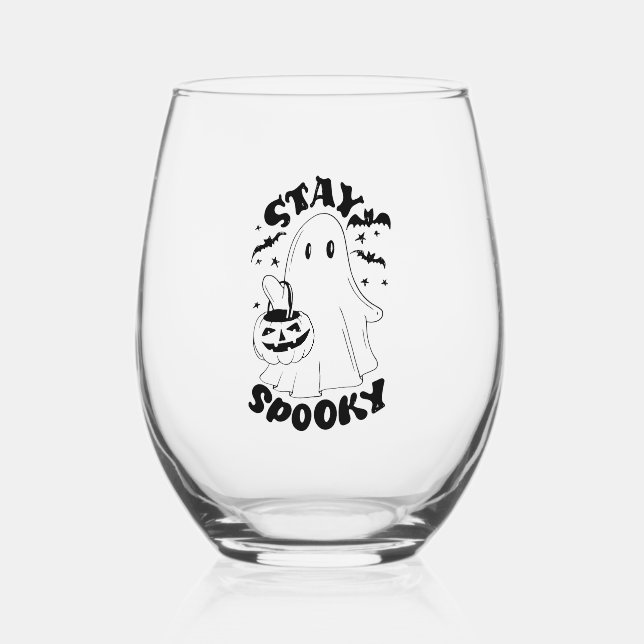 Stay Spooky Ghost Stemless Wine Glass (Front)
