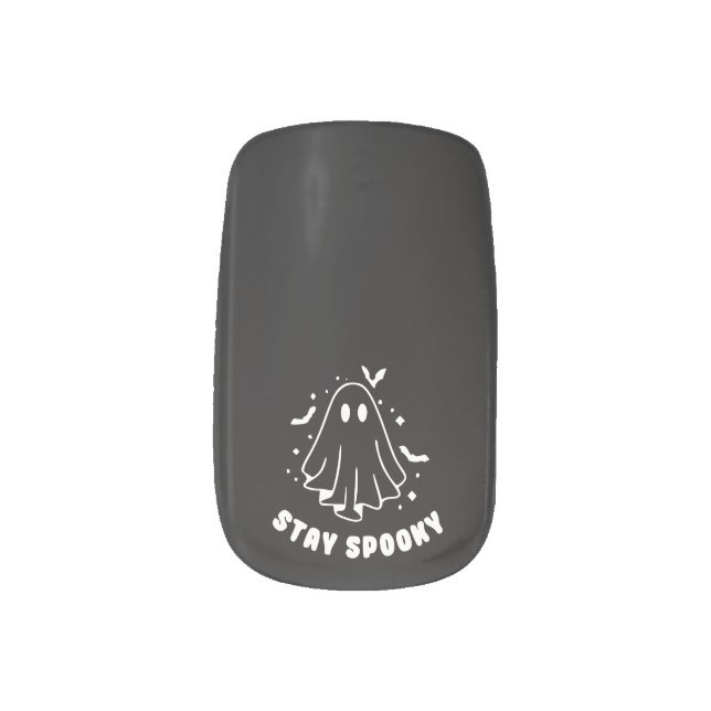 Stay Spooky Gothic Ghosts and Bats Halloween Minx Nail Art (Left Thumb)