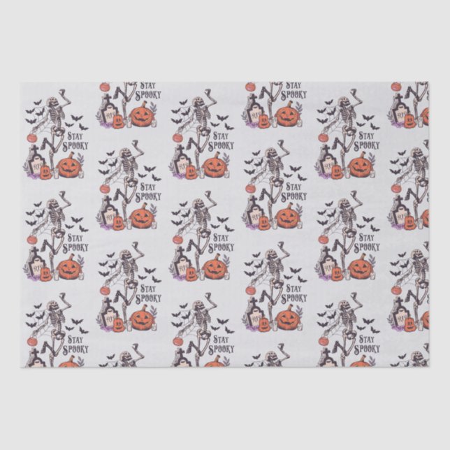 Stay Spooky Graveyard Skeleton Gray Halloween Tissue Paper (Front)