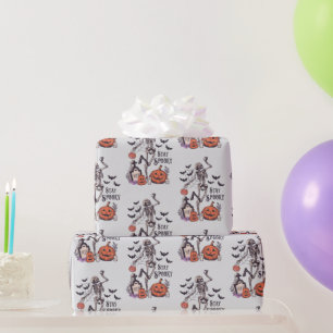 Stay Spooky Graveyard Skeleton Gray Halloween Wrapping Paper