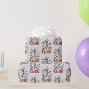 Stay Spooky Graveyard Skeleton Gray Halloween Wrapping Paper