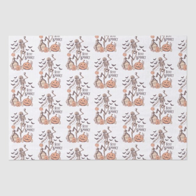 Stay Spooky Graveyard Skeleton White Halloween Tissue Paper (Front)