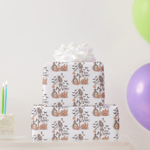 Stay Spooky Graveyard Skeleton White Halloween Wrapping Paper