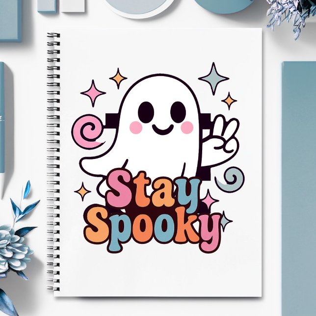 Stay Spooky Groovy Ghost Retro Pastel Halloween Notebook (Celebrate Halloween season in style with this groovy ghost stay spooky design.)