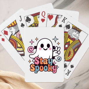 Stay Spooky Groovy Ghost Retro Pastel Halloween Poker Cards