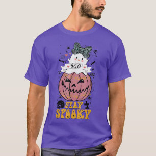 Stay Spooky Halloween Boo Girl Ghost Kids Pumpkin  T-Shirt