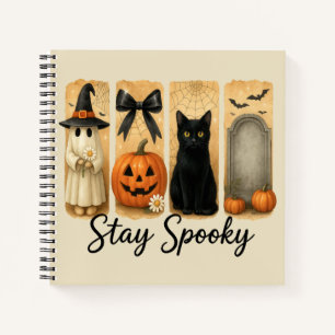 "Stay Spooky" Halloween Brush Stroke Cat Notebook