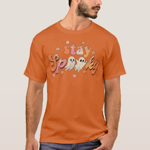 Stay Spooky Halloween Groovy Floral Ghost Hippie C T-Shirt