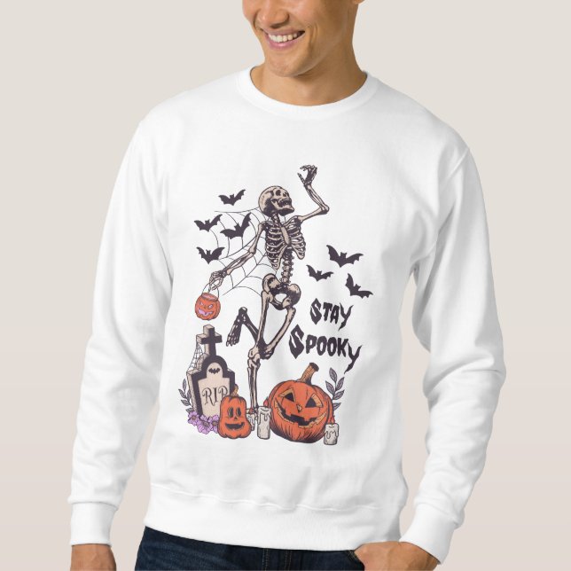 Stay Spooky Halloween Skeleton Spider Bat Pumpkin Sweatshirt (Front)