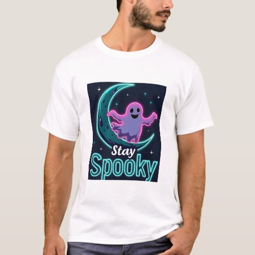 Stay Spooky Minimalist Moon  Ghost Design T_Shirt