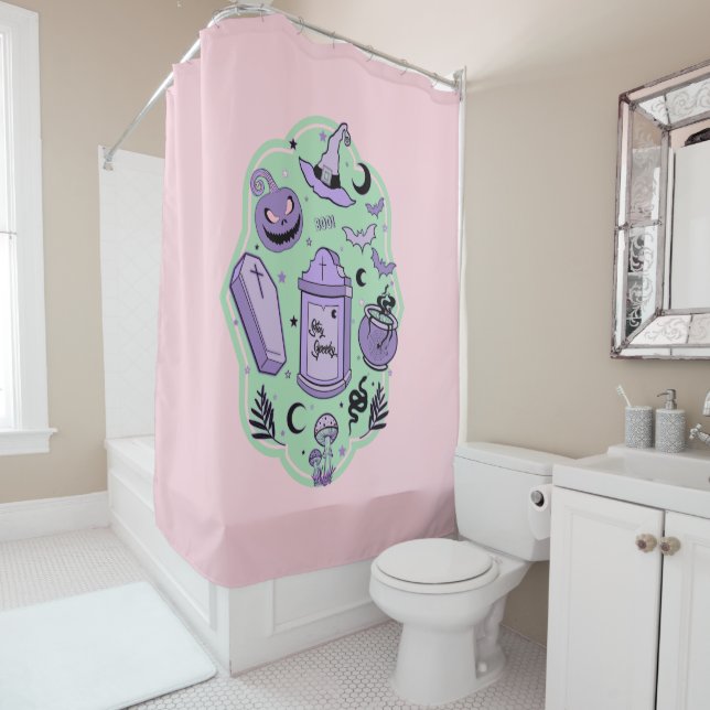 Stay Spooky - Pastel Goth Halloween Shower Curtain (In Situ)