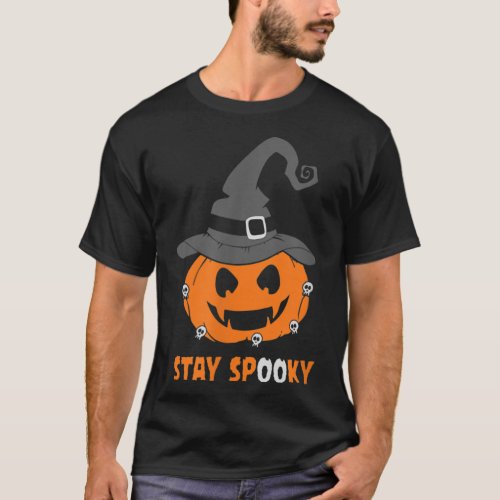 Stay Spooky Scary Pumpkin Witch Face Halloween Day T_Shirt