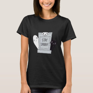 Stay Spooky  Spooky Cute Cat and Ghost in a gravey T-Shirt