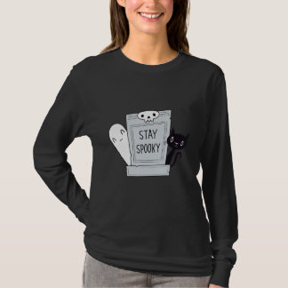 Stay Spooky  Spooky Cute Cat and Ghost in a gravey T-Shirt