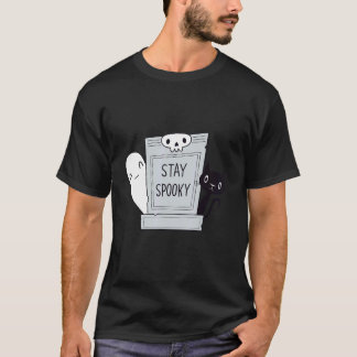 Stay Spooky  Spooky Cute Cat and Ghost in a gravey T-Shirt