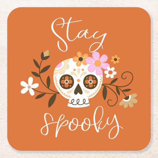 Stay Spooky Square Paper Coaster (Front)