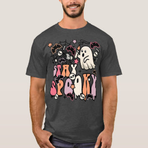 Stay Spooky Vibes Retro Groovy Cute Ghost Pumpkin  T-Shirt