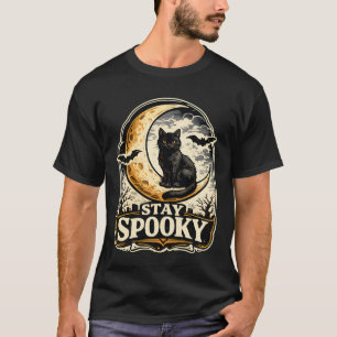 Stay Spooky Vintage Black Cat Crescent Moon T-Shirt