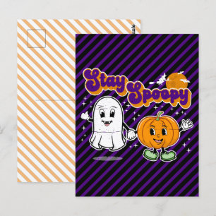 Stay Spoopy: Cute Halloween Ghost & Pumpkin Postcard