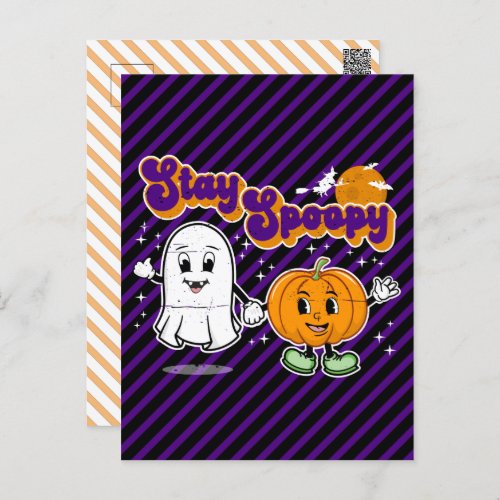 Stay Spoopy Cute Halloween Ghost  Pumpkin Postcard