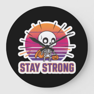 Stay Strong Cute Skeleton Halloween Wall Clock