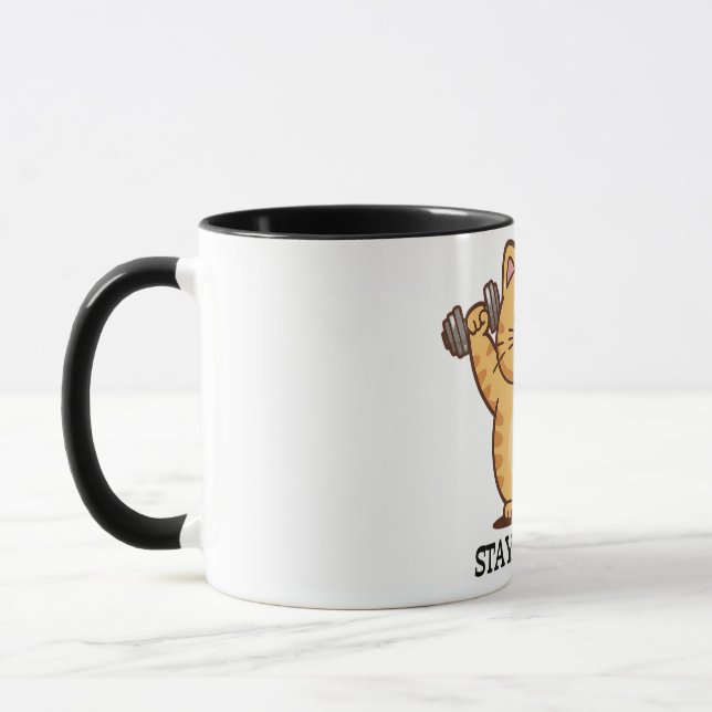 Stay Strong Lucky Cat Mug - Inspirational Kawaii C (Left)