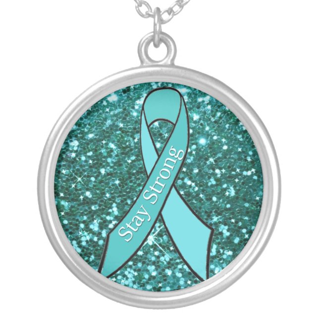 Stay Strong Ovarian Cancer Awareness Teal Necklace (Front)