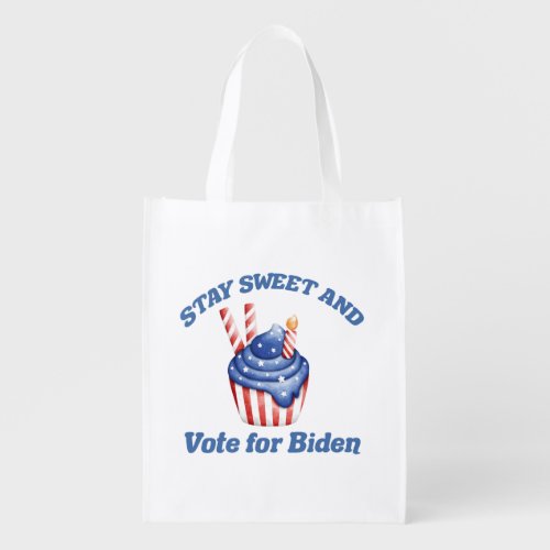 Stay Sweet Vote for Biden Cute Election Cupcake Grocery Bag