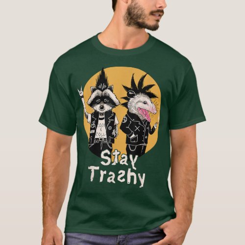 Stay Trashy Funny Raccoon Opossum Retro  T_Shirt