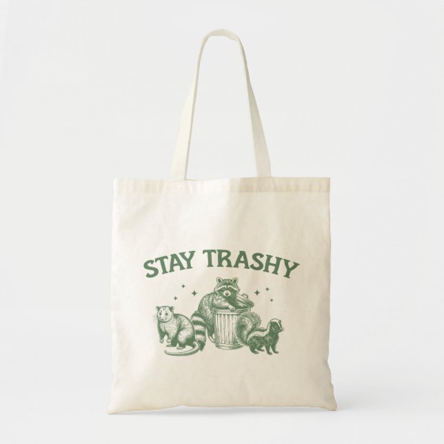 "Stay Trashy" Funny Raccoon Tote Bag (Front)