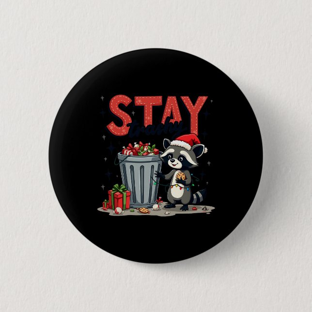 Stay Trashy Funny Racoon Meme Merry Christmas Anim Button (Front)