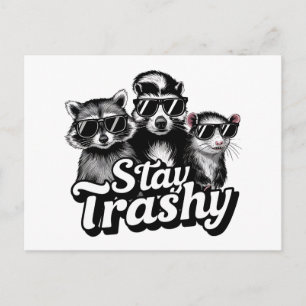 Stay Trashy Raccoon Opossum Sunglasses Art Postcard