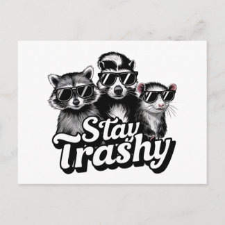 Stay Trashy Raccoon Opossum Sunglasses Art Postcard