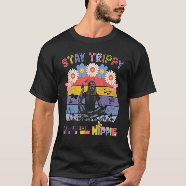 Stay Trippy Little Hippie Mushroom Farmer T-Shirt (Front)