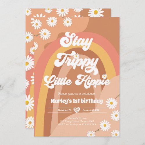 Stay Trippy Little Hippie Retro Daisy Birthday Invitation