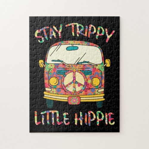 Stay Trippy Little Hippie Vintage Peace Sign Jigsaw Puzzle