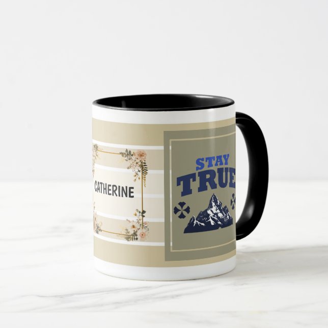 Stay True Personalized Mountain Mug – Floral Adven (Front Right)