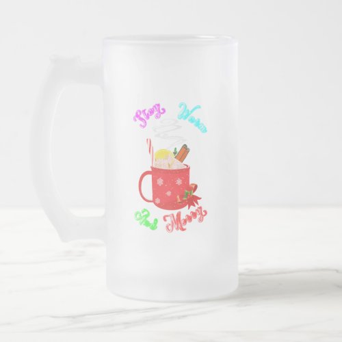 Stay Warm And Merry Cinnamon Snowflakes Christmas Frosted Glass Beer Mug