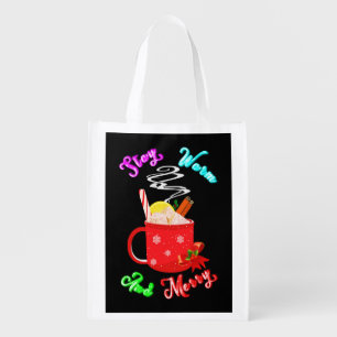 Stay Warm And Merry Cinnamon Snowflakes Christmas Grocery Bag