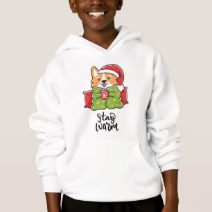 Stay Warm Christmas Corgi Santa Hat Holiday Hoodie