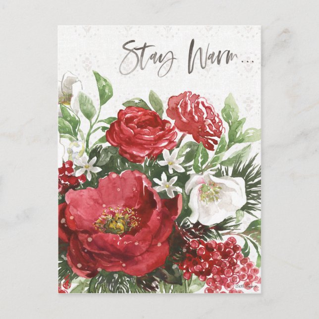 Stay Warm - Holiday Flowers Postcard (Front)