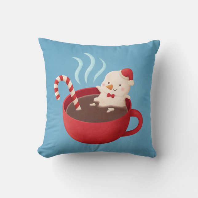 Stay Warm Snowman in Hot Cocoa Xmas Room Decor Throw Pillow (Front)