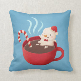 Stay Warm Snowman in Hot Cocoa Xmas Room Decor Throw Pillow