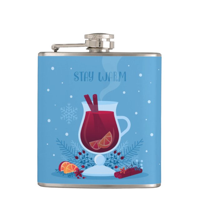 Stay Warm Winter Snow Cute Fun Drinking Gift Flask (Front)