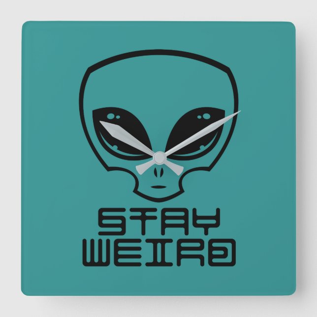 Stay Weird Alien Head Square Wall Clock (Front)