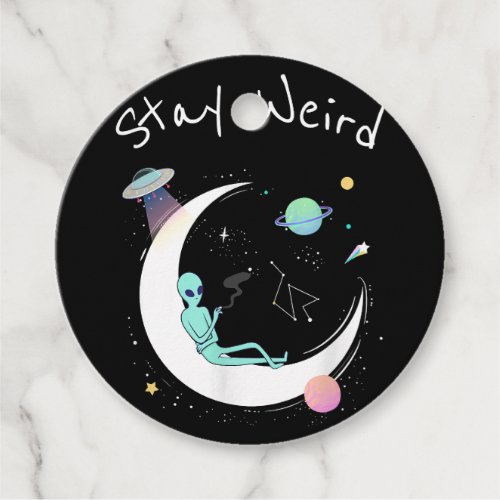 Stay Weird Alien Moon Outer Space funny tee design Favor Tags