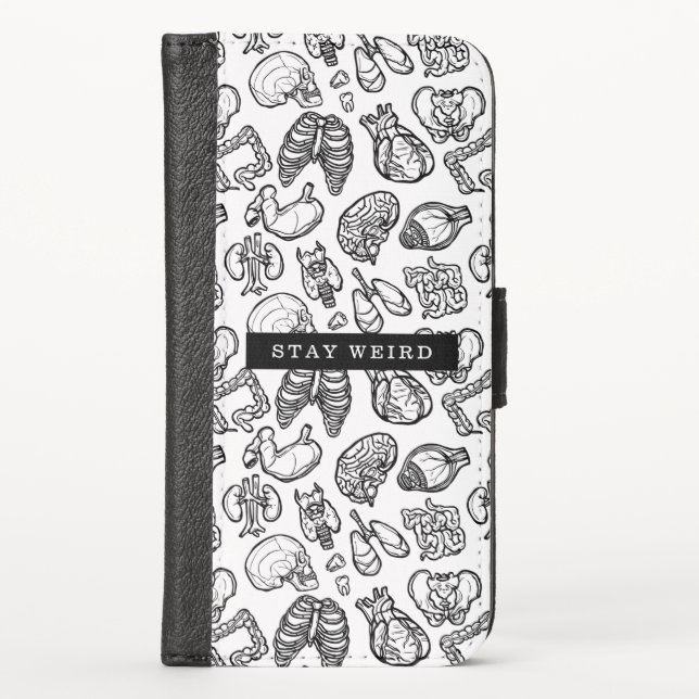 Stay Weird Black & White Human Anatomy Biology iPhone Wallet Case (Front)