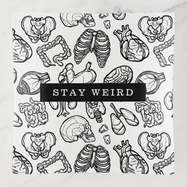 Stay Weird Black & White Human Anatomy Biology Trinket Tray (Front)